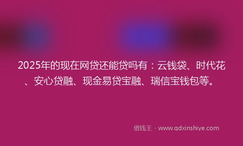 2025年的现在网贷还能贷吗有：云钱袋、时代花、安心贷融、现金易贷宝融、瑞信宝钱包等。