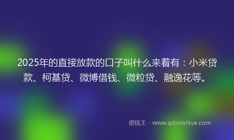 2025年的直接放款的口子叫什么来着有：小米贷款、柯基贷、微博借钱、微粒贷、融逸花等。