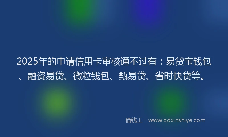 2025年的申请信用卡审核通不过有：易贷宝钱包、融资易贷、微粒钱包、甄易贷、省时快贷等。