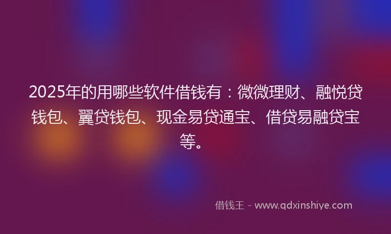2025年的用哪些软件借钱有：微微理财、融悦贷钱包、翼贷钱包、现金易贷通宝、借贷易融贷宝等。
