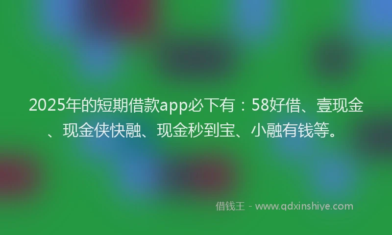 2025年的短期借款app必下有：58好借、壹现金、现金侠快融、现金秒到宝、小融有钱等。