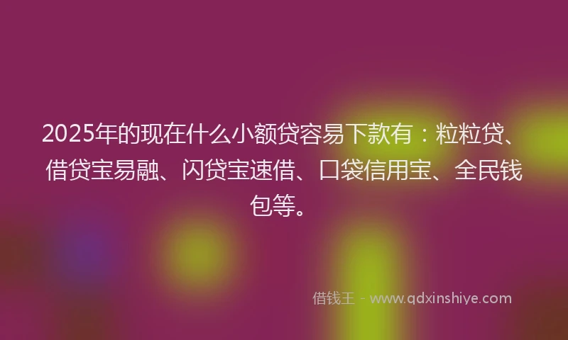 2025年的现在什么小额贷容易下款有：粒粒贷、借贷宝易融、闪贷宝速借、口袋信用宝、全民钱包等。
