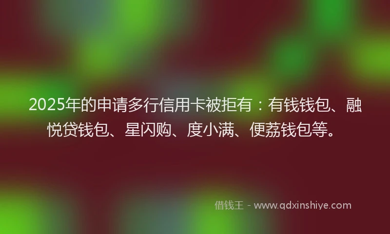 2025年的申请多行信用卡被拒有：有钱钱包、融悦贷钱包、星闪购、度小满、便荔钱包等。