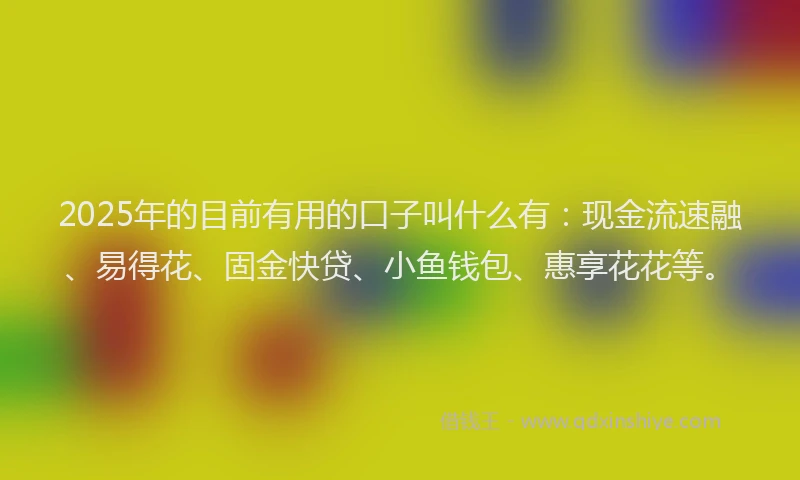 2025年的目前有用的口子叫什么有：现金流速融、易得花、固金快贷、小鱼钱包、惠享花花等。