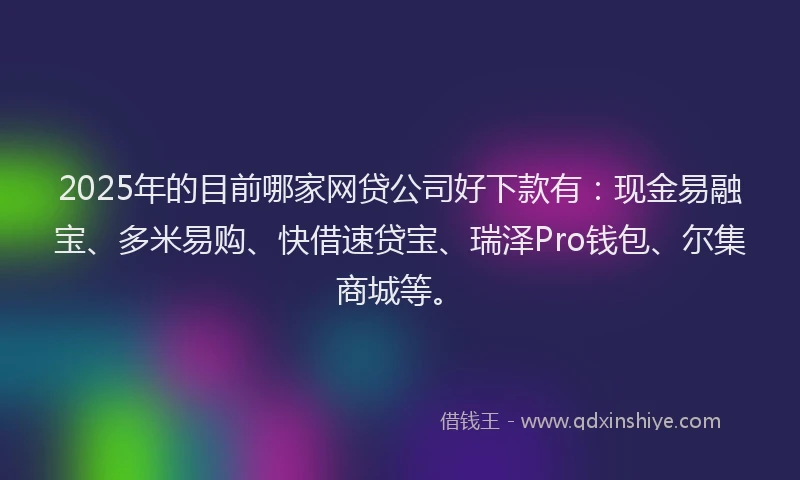 2025年的目前哪家网贷公司好下款有：现金易融宝、多米易购、快借速贷宝、瑞泽Pro钱包、尔集商城等。