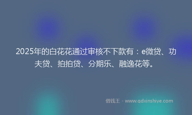 2025年的白花花通过审核不下款有：e微贷、功夫贷、拍拍贷、分期乐、融逸花等。