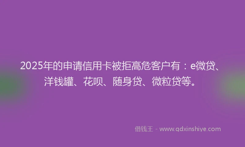 2025年的申请信用卡被拒高危客户有：e微贷、洋钱罐、花呗、随身贷、微粒贷等。
