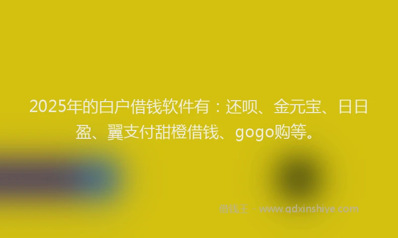 2025年的白户借钱软件有：还呗、金元宝、日日盈、翼支付甜橙借钱、gogo购等。