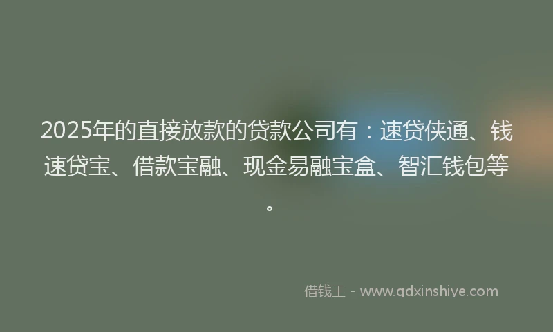 2025年的直接放款的贷款公司有：速贷侠通、钱速贷宝、借款宝融、现金易融宝盒、智汇钱包等。