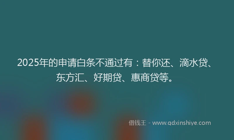 2025年的申请白条不通过有：替你还、滴水贷、东方汇、好期贷、惠商贷等。