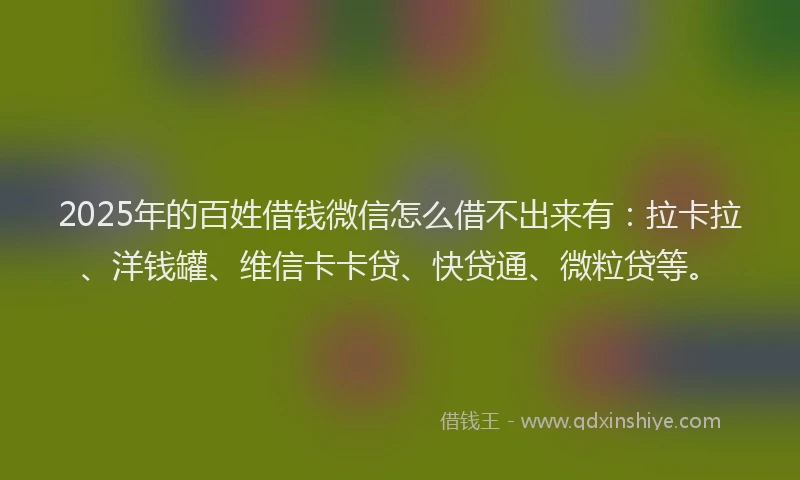 2025年的百姓借钱微信怎么借不出来有：拉卡拉、洋钱罐、维信卡卡贷、快贷通、微粒贷等。