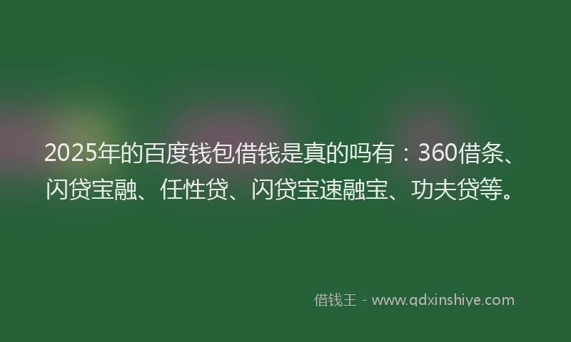 2025年的百度钱包借钱是真的吗有：360借条、闪贷宝融、任性贷、闪贷宝速融宝、功夫贷等。