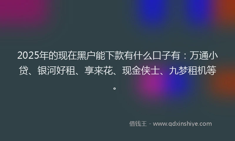 2025年的现在黑户能下款有什么口子有：万通小贷、银河好租、享来花、现金侠士、九梦租机等。