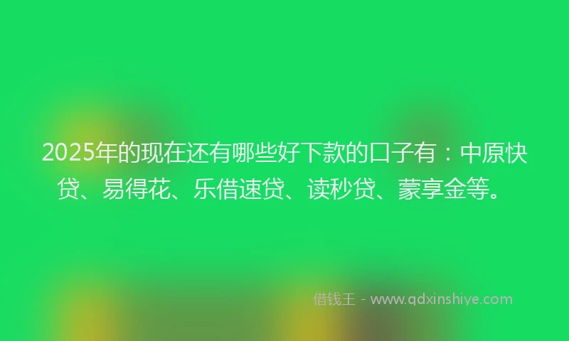 2025年的现在还有哪些好下款的口子有：中原快贷、易得花、乐借速贷、读秒贷、蒙享金等。