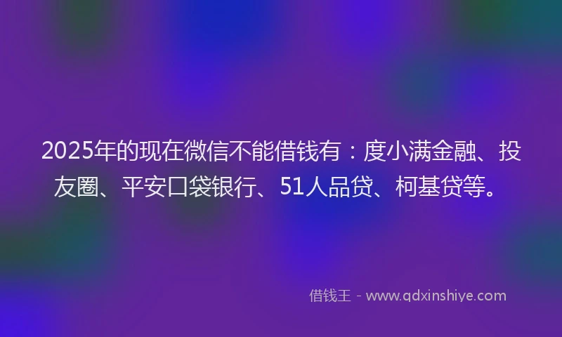 2025年的现在微信不能借钱有：度小满金融、投友圈、平安口袋银行、51人品贷、柯基贷等。
