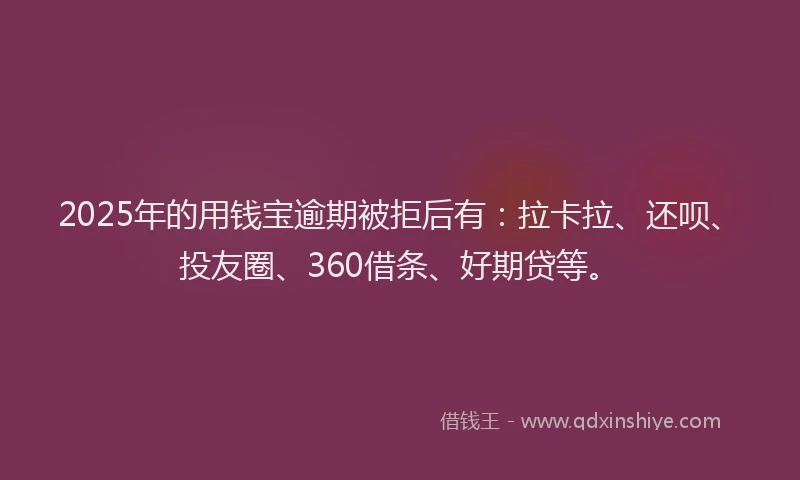 2025年的用钱宝逾期被拒后有：拉卡拉、还呗、投友圈、360借条、好期贷等。