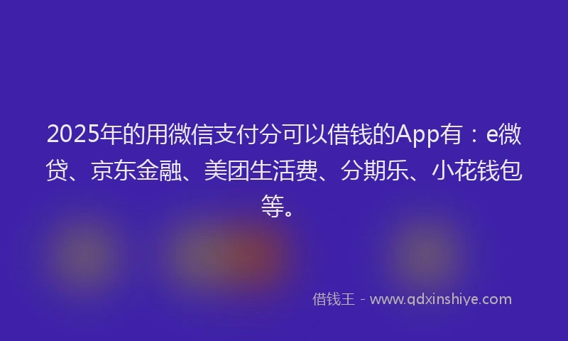2025年的用微信支付分可以借钱的App有：e微贷、京东金融、美团生活费、分期乐、小花钱包等。