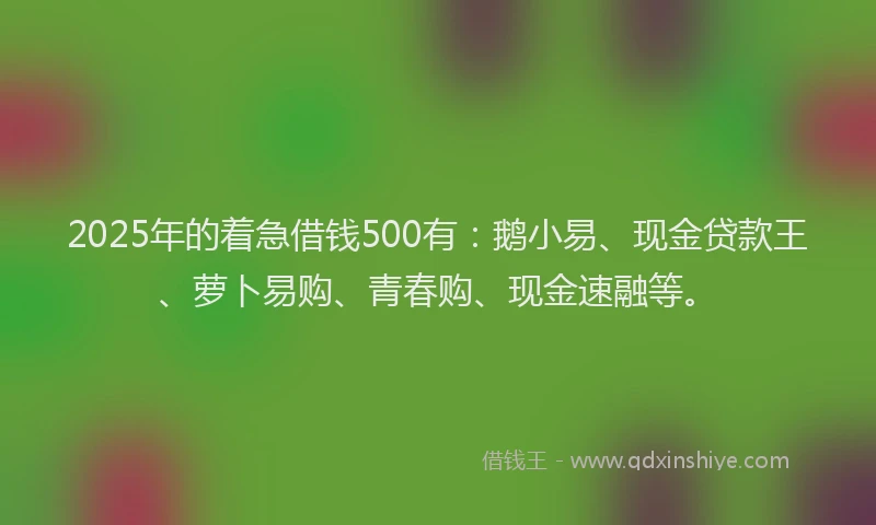 2025年的着急借钱500有：鹅小易、现金贷款王、萝卜易购、青春购、现金速融等。
