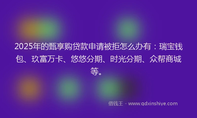 2025年的甄享购贷款申请被拒怎么办有：瑞宝钱包、玖富万卡、悠悠分期、时光分期、众帮商城等。