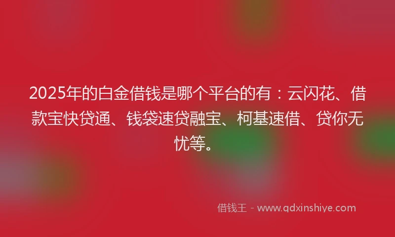 2025年的白金借钱是哪个平台的有：云闪花、借款宝快贷通、钱袋速贷融宝、柯基速借、贷你无忧等。