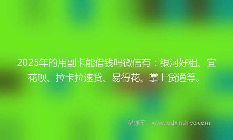 2025年的用副卡能借钱吗微信有：银河好租、宜花呗、拉卡拉速贷、易得花、掌上贷通等。