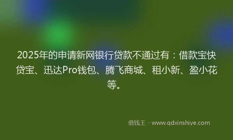 2025年的申请新网银行贷款不通过有：借款宝快贷宝、迅达Pro钱包、腾飞商城、租小新、盈小花等。