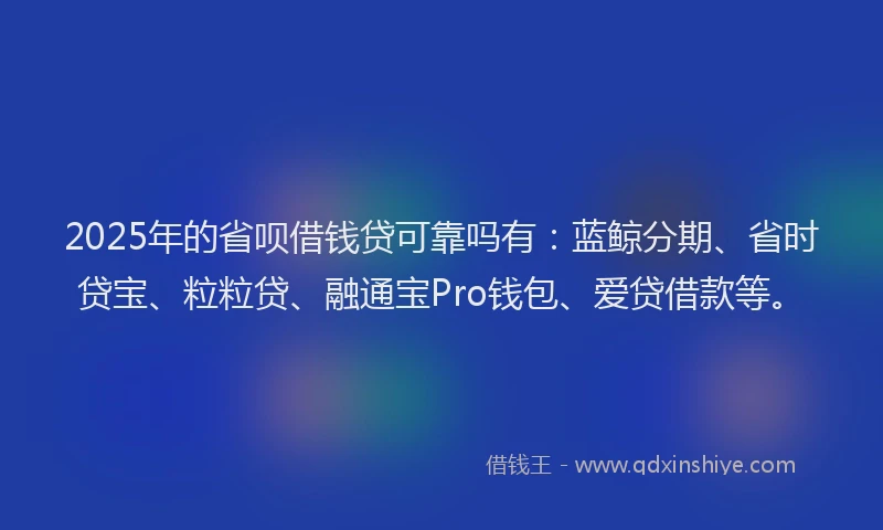 2025年的省呗借钱贷可靠吗有：蓝鲸分期、省时贷宝、粒粒贷、融通宝Pro钱包、爱贷借款等。
