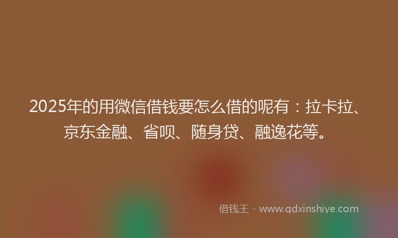 2025年的用微信借钱要怎么借的呢有：拉卡拉、京东金融、省呗、随身贷、融逸花等。