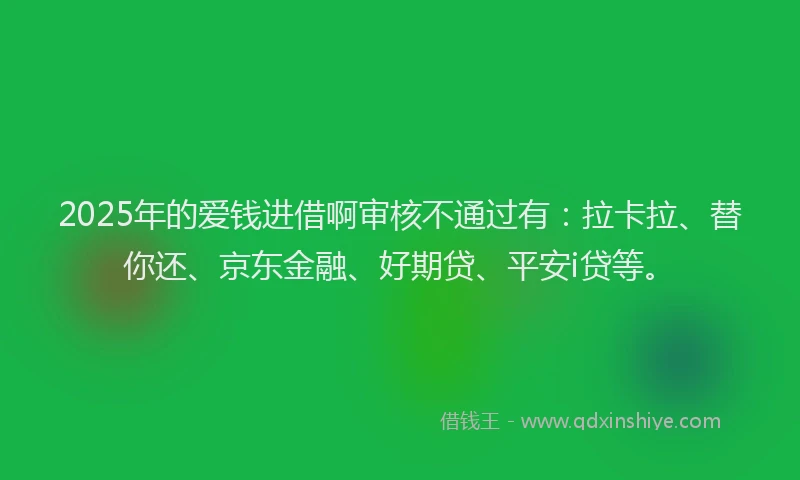 2025年的爱钱进借啊审核不通过有：拉卡拉、替你还、京东金融、好期贷、平安i贷等。