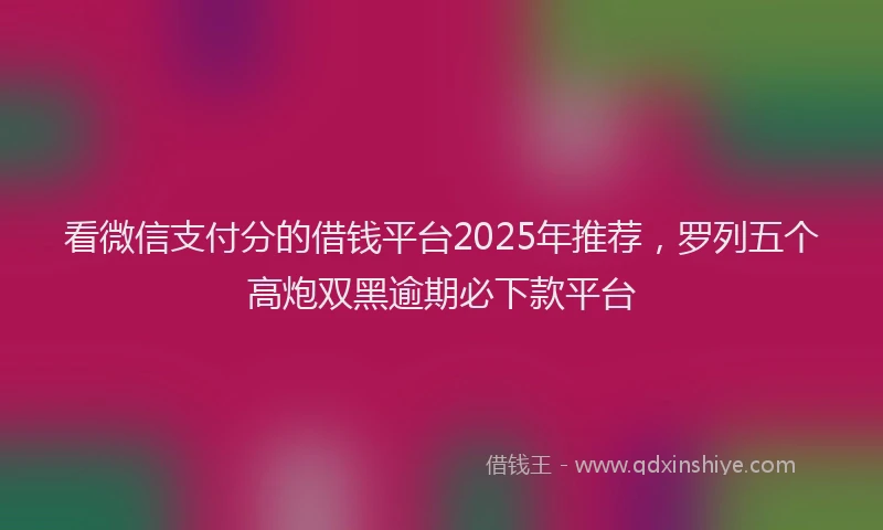 看微信支付分的借钱平台2025年推荐，罗列五个高炮双黑逾期必下款平台