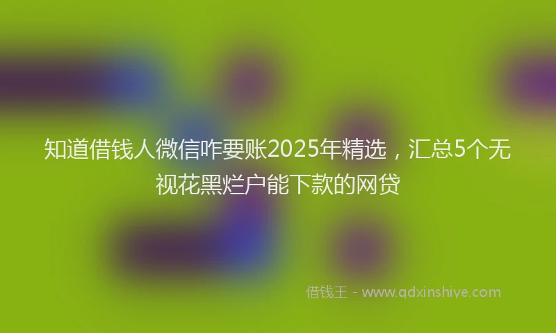 知道借钱人微信咋要账2025年精选，汇总5个无视花黑烂户能下款的网贷