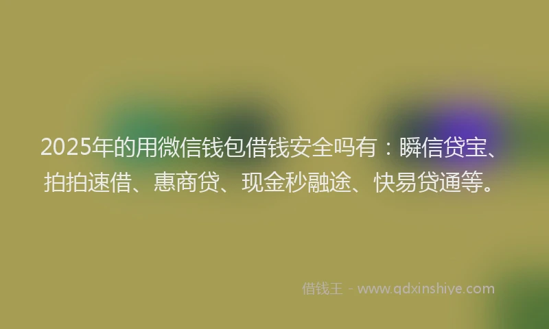 2025年的用微信钱包借钱安全吗有：瞬信贷宝、拍拍速借、惠商贷、现金秒融途、快易贷通等。