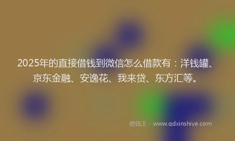 2025年的直接借钱到微信怎么借款有：洋钱罐、京东金融、安逸花、我来贷、东方汇等。