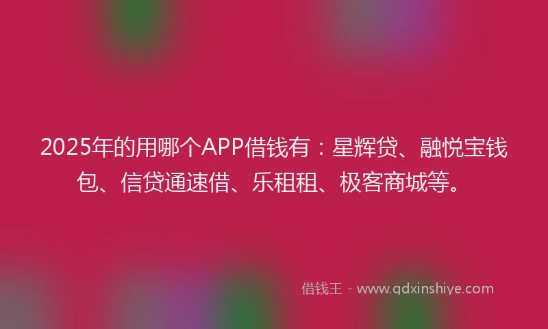 2025年的用哪个APP借钱有：星辉贷、融悦宝钱包、信贷通速借、乐租租、极客商城等。