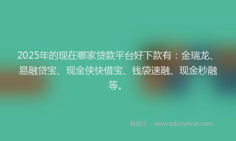 2025年的现在哪家贷款平台好下款有：金瑞龙、易融贷宝、现金侠快借宝、钱袋速融、现金秒融等。