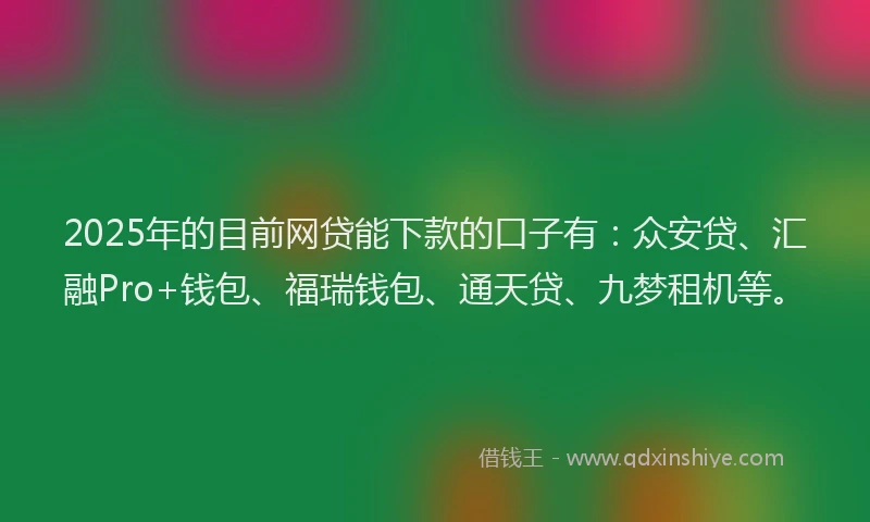 2025年的目前网贷能下款的口子有：众安贷、汇融Pro+钱包、福瑞钱包、通天贷、九梦租机等。