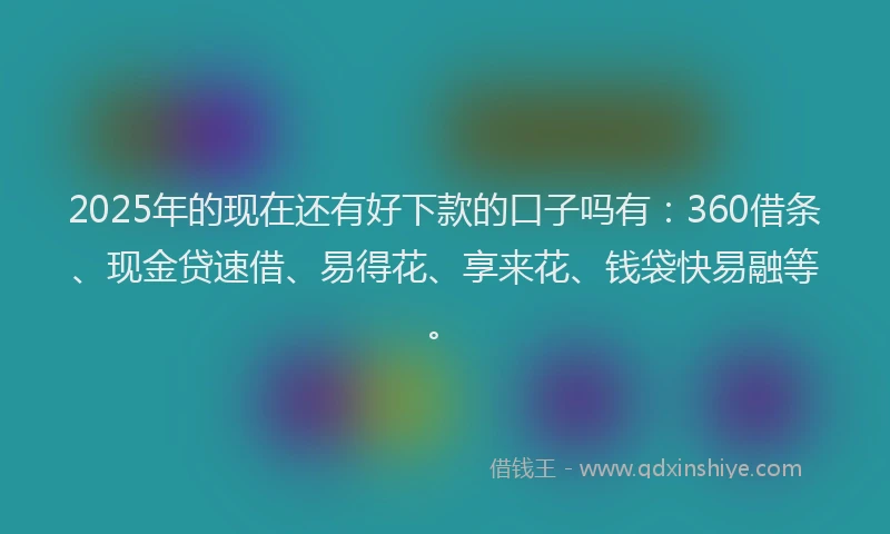 2025年的现在还有好下款的口子吗有：360借条、现金贷速借、易得花、享来花、钱袋快易融等。