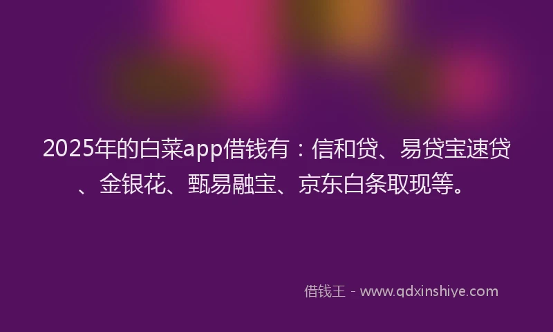 2025年的白菜app借钱有：信和贷、易贷宝速贷、金银花、甄易融宝、京东白条取现等。