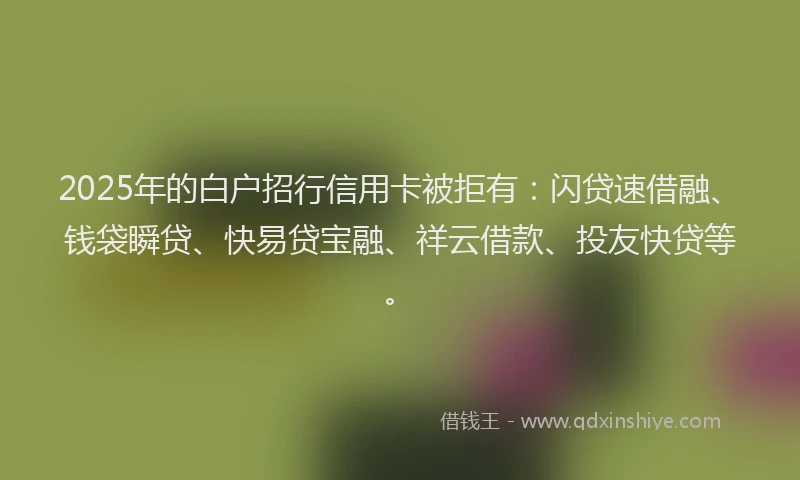 2025年的白户招行信用卡被拒有：闪贷速借融、钱袋瞬贷、快易贷宝融、祥云借款、投友快贷等。