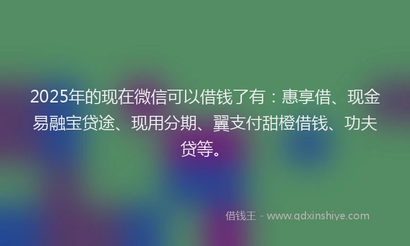 2025年的现在微信可以借钱了有：惠享借、现金易融宝贷途、现用分期、翼支付甜橙借钱、功夫贷等。