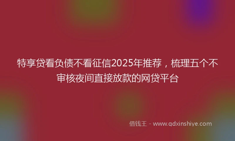 特享贷看负债不看征信2025年推荐，梳理五个不审核夜间直接放款的网贷平台