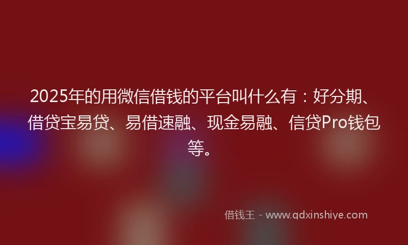 2025年的用微信借钱的平台叫什么有：好分期、借贷宝易贷、易借速融、现金易融、信贷Pro钱包等。