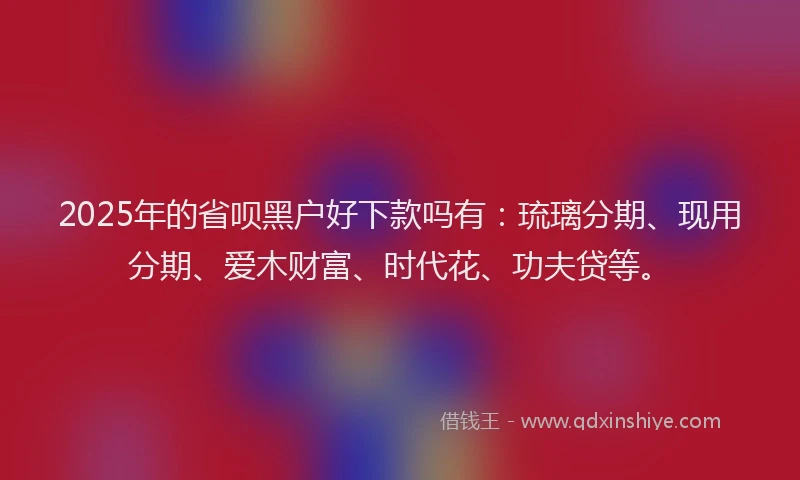 2025年的省呗黑户好下款吗有：琉璃分期、现用分期、爱木财富、时代花、功夫贷等。