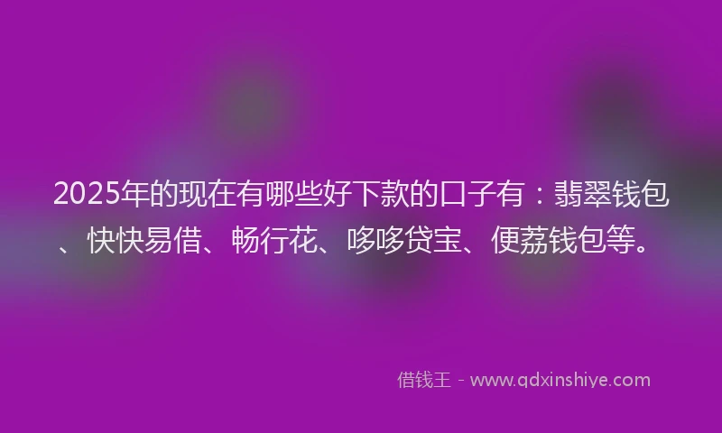 2025年的现在有哪些好下款的口子有：翡翠钱包、快快易借、畅行花、哆哆贷宝、便荔钱包等。