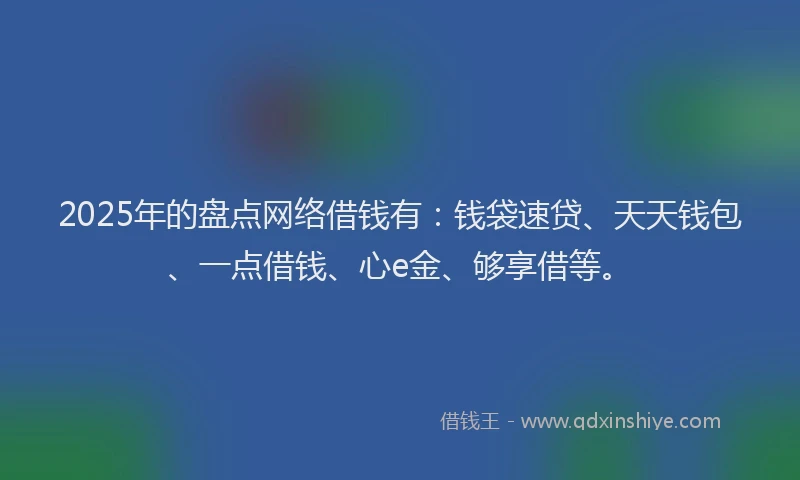 2025年的盘点网络借钱有：钱袋速贷、天天钱包、一点借钱、心e金、够享借等。