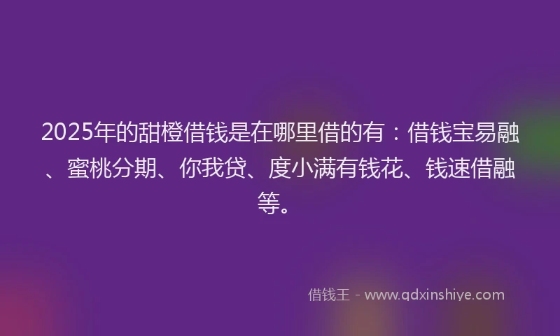 2025年的甜橙借钱是在哪里借的有：借钱宝易融、蜜桃分期、你我贷、度小满有钱花、钱速借融等。