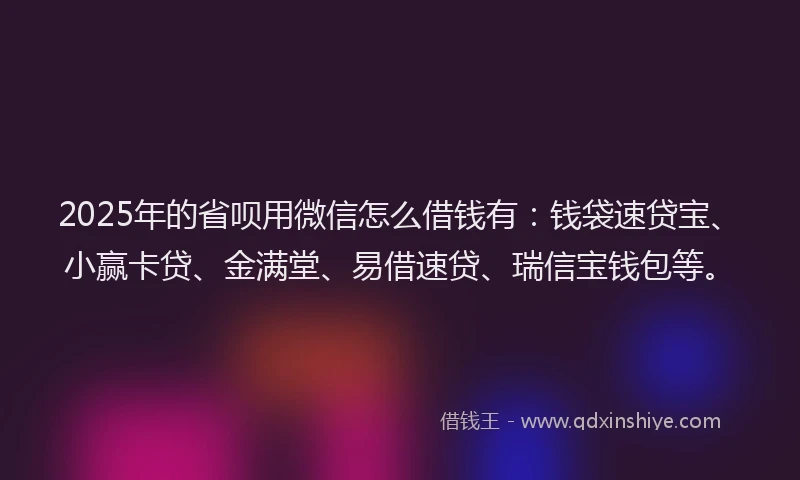 2025年的省呗用微信怎么借钱有：钱袋速贷宝、小赢卡贷、金满堂、易借速贷、瑞信宝钱包等。