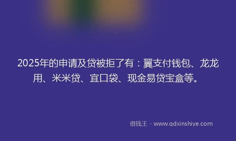 2025年的申请及贷被拒了有：翼支付钱包、龙龙用、米米贷、宜口袋、现金易贷宝盒等。