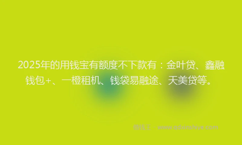 2025年的用钱宝有额度不下款有：金叶贷、鑫融钱包+、一橙租机、钱袋易融途、天美贷等。