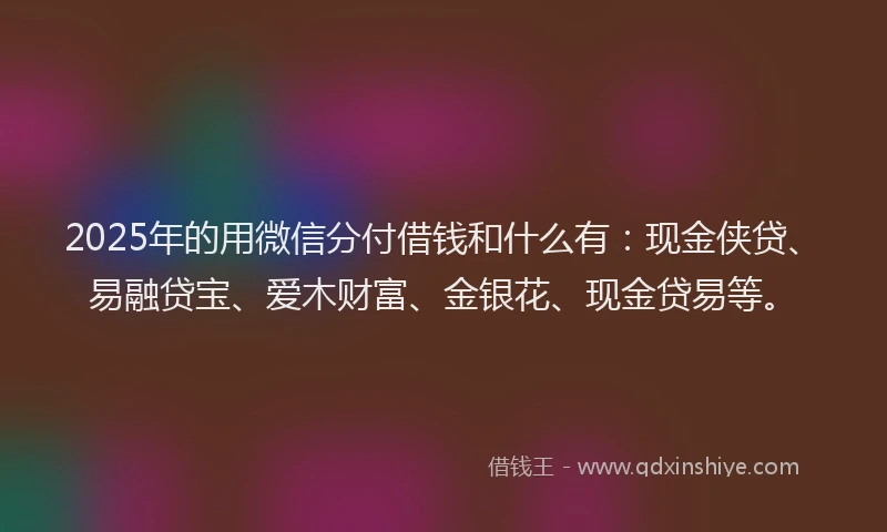 2025年的用微信分付借钱和什么有：现金侠贷、易融贷宝、爱木财富、金银花、现金贷易等。